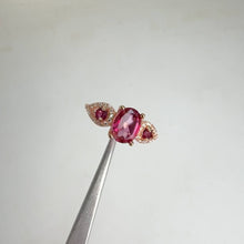 Load and play video in Gallery viewer, 6 x 8 mm. Oval Cut Pink Brazilian Mystic Topaz with Rhodolite Garnet and Cz Accents Ring
