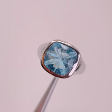 Load and play video in Gallery viewer, Handmade 11 mm. Cushion Carved Ball Cut VVS Sky Blue Brazilian Topaz Ring
