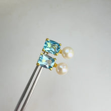 Load and play video in Gallery viewer, 7 x 9 mm. Cushion Cut Sky Blue Brazilian Topaz and Pearl Earrings
