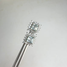 Load and play video in Gallery viewer, 5 mm. Square Cut Light Blue Brazilian Aquamarine with Cz Accents Earrings
