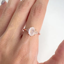 Load and play video in Gallery viewer, 6 x 8 mm. Oval Cut White Indian Moonstone with Cz Accents Ring

