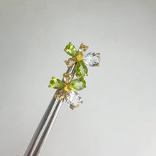 Load and play video in Gallery viewer, 6 x 8 mm. Pear Cut White Brazilian Topaz, Peridot, Citrine Cluster Earrings (Blemished)
