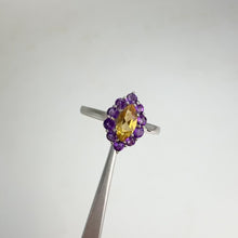 Load and play video in Gallery viewer, 4 x 8 mm. Marquise Cut Yellow Brazilian Citrine with Amethyst Halo Ring
