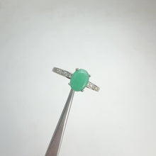 Load and play video in Gallery viewer, 6 x 7.5 mm. Oval Cut Green Brazilian Emerald with Cz Accents Ring (Blemished)
