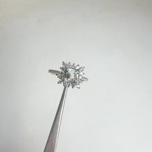 Load and play video in Gallery viewer, 5 mm. Square Cut Light Blue Brazilian Aquamarine with Cz Accents Ring
