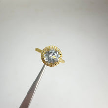 Load and play video in Gallery viewer, 8 mm. Round Cut White Brazilian Topaz with Cz Halo Ring
