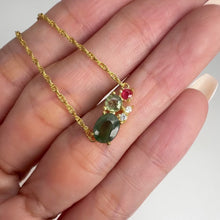 Load and play video in Gallery viewer, 5 x 7 mm. Oval Cut Green Thai Sapphire with Cz Accents Cluster Necklace
