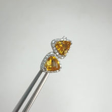 Load and play video in Gallery viewer, 6 mm. Trillion Cut Yellow Brazilian Citrine with Cz Halo Earrings
