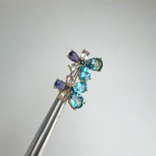 Load and play video in Gallery viewer, 6 x 9 mm. Pear Cut London Blue Brazilian Topaz, Iolite and Sapphire Cluster Earrings

