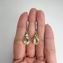 Load and play video in Gallery viewer, 8 x 10 mm. Oval Cut Light Yellow Brazilian Citrine and Peridot Drop Earrings
