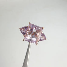 Load and play video in Gallery viewer, Handmade 9.5 x 12 mm. Octagon Cut Pink Afghan Kunzite and Amethyst Trilogy  Ring
