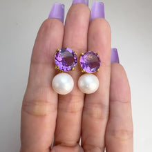 Load and play video in Gallery viewer, 10 mm. Freshwater Pearl and Amethyst Two-way Drop Earrings
