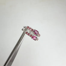 Load and play video in Gallery viewer, 3 x 5 mm. Oval Cut Purple African Rhodolite Garnet and Sapphire Cluster Earrings
