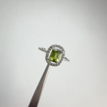 Load and play video in Gallery viewer, 5 x 7 mm. Cushion Cut Green Pakistani Peridot with Cz Accents Ring
