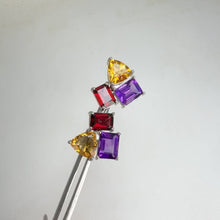 Load and play video in Gallery viewer, 7 x 9 mm. Octagon Cut Purple Brazilian Amethyst, Garnet and Citrine Cluster Earrings
