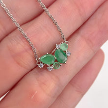 Load and play video in Gallery viewer, 4 x 6 mm. Oval Cut Green Zambian Emerald with Cz Accents Cluster Necklace
