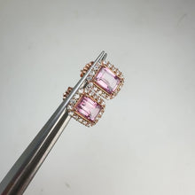 Load and play video in Gallery viewer, 5 x 7 mm. Octagon Cut Light Pink Brazilian Mystic Topaz with Cz Halo Earrings
