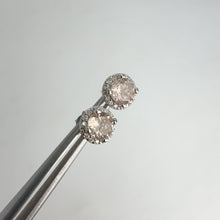 Load and play video in Gallery viewer, 5 mm. Round Cut Light Pink Brazilian Morganite with Cz Halo Earrings
