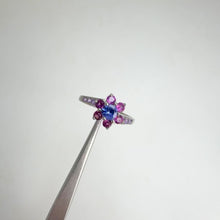 Load and play video in Gallery viewer, 4 mm. Round Cut Blue Violet Tanzanite with Rhodolite Garnet and Amethyst Accents Ring
