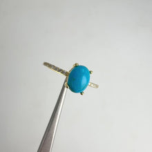 Load and play video in Gallery viewer, 6 x 8 mm. Oval Cabochon Blue American Turquoise with Cz Band Ring
