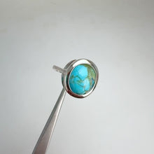 Load and play video in Gallery viewer, 10 x 12 mm. Oval Cabochon Blue American Turquoise Ring
