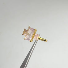 Load and play video in Gallery viewer, 5 x 8 mm. Octagon Cut Pink African Rose Quartz Trilogy Ring
