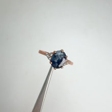 Load and play video in Gallery viewer, 6 x 8 mm. Oval Cut Blue Thai Sapphire with Cz Accents Ring
