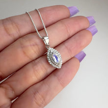 Load and play video in Gallery viewer, 3.5 x 7 mm. Marquise Cut White Indian Moonstone with Cz Halo Pendant and Necklace
