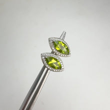 Load and play video in Gallery viewer, 5 x 10 mm. Marquise Cut Green Pakistani Peridot with Cz Halo Earrings
