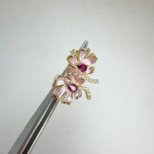 Load and play video in Gallery viewer, 3 x 5 mm. Pear Cut Purple African Rhodolite Garnet with Cz Accents Flower Earrings (Blemished)
