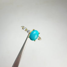 Load and play video in Gallery viewer, 6 x 8 mm. Oval Cabochon Blue American Turquoise with Cz Accents Ring
