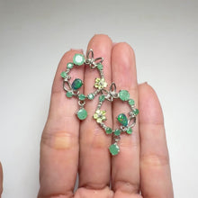 Load and play video in Gallery viewer, 4 x 6 mm. Pear Cut Black Ethiopian Opal, Emerald and Peridot Cluster Drop Earrings (Blemished)
