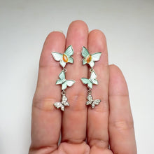 Load and play video in Gallery viewer, 2.5 x 5 mm. Marquise Cut Orange Ethiopian Opal with Cz Accents Butterfly Drop Earrings
