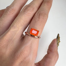 Load and play video in Gallery viewer, 6 x 8 mm. Octagon Cut Orange Ethiopian Opal Ring
