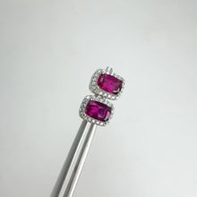 Load and play video in Gallery viewer, 4 x 6 mm. Cushion Cut Purple African Rhodolite Garnet with Cz Halo Earrings
