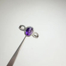 Load and play video in Gallery viewer, 5 x 7 mm. Oval Cut Purple Brazilian Amethyst with Cz Halo Ring
