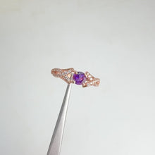 Load and play video in Gallery viewer, 5 mm. Round Cut Purple Brazilian Amethyst with Cz Accents Ring
