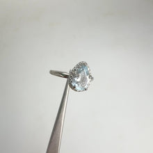 Load and play video in Gallery viewer, 6 x 9 mm. Pear Cut Light Blue Brazilian Aquamarine with Cz Halo Ring
