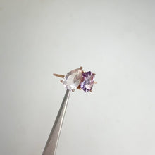 Load and play video in Gallery viewer, 6 x 9 mm. Pear Cut Pink African Rose Quartz and Amethyst Ring
