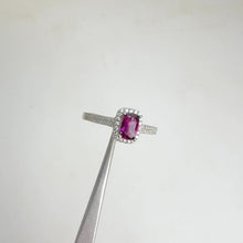 Load and play video in Gallery viewer, 4 x 6 mm. Cushion Cut Purple African Rhodolite Garnet with Cz Halo Ring
