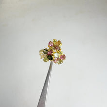 Load and play video in Gallery viewer, 3 x 4 mm. Pear Cut Multi-coloured Brazilian Tourmaline with Chrome Diopside Accents Cluster Ring (Blemished)
