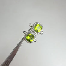 Load and play video in Gallery viewer, 7 mm. Cushion Cut Green Pakistani Peridot with Cz Halo Earrings
