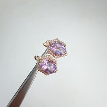 Load and play video in Gallery viewer, 6 x 8 mm. Oval Cut Purple Brazilian Amethyst with Cz Accents Earrings

