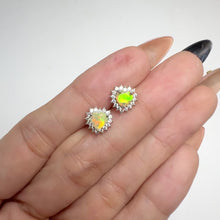 Load and play video in Gallery viewer, 5 mm. Heart Cut Multi-coloured Ethiopian Opal with Cz Accents Earrings
