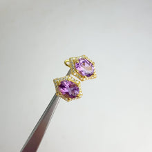 Load and play video in Gallery viewer, 6 x 8 mm. Oval Cut Purple Brazilian Amethyst with Cz Accents Earrings
