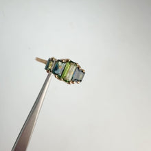 Load and play video in Gallery viewer, Handmade 4 x 8 mm. Octagon Cut Blue Green Australian Sapphire Cluster Ring
