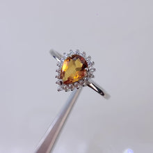 Load and play video in Gallery viewer, 6 x 8 mm. Pear Cut Yellow Brazilian Citrine with Cz Accents Ring
