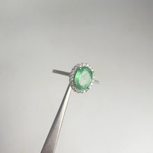 Load and play video in Gallery viewer, 6 x 8 mm. Oval Cut Green Zambian Emerald with Cz Halo Ring
