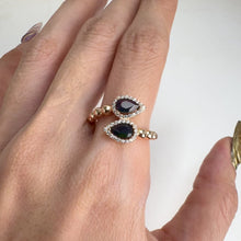 Load and play video in Gallery viewer, 4 x 6 mm. Pear Cut Black Ethiopian Opal with Cz Halo Ring
