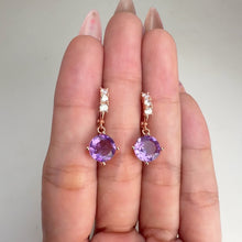 Load and play video in Gallery viewer, 8 mm. Round Cut Purple Brazilian Amethyst with Cz Accents Drop Earrings
